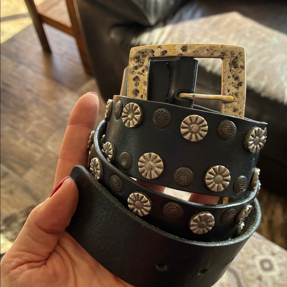 Studded Black dark brown espresso Leather Belt